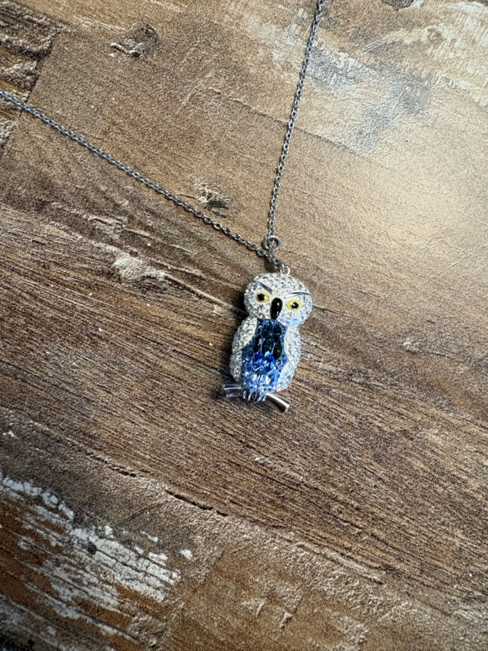 Swarovski Crystal Owl Pendant Necklace - Blue and Silver